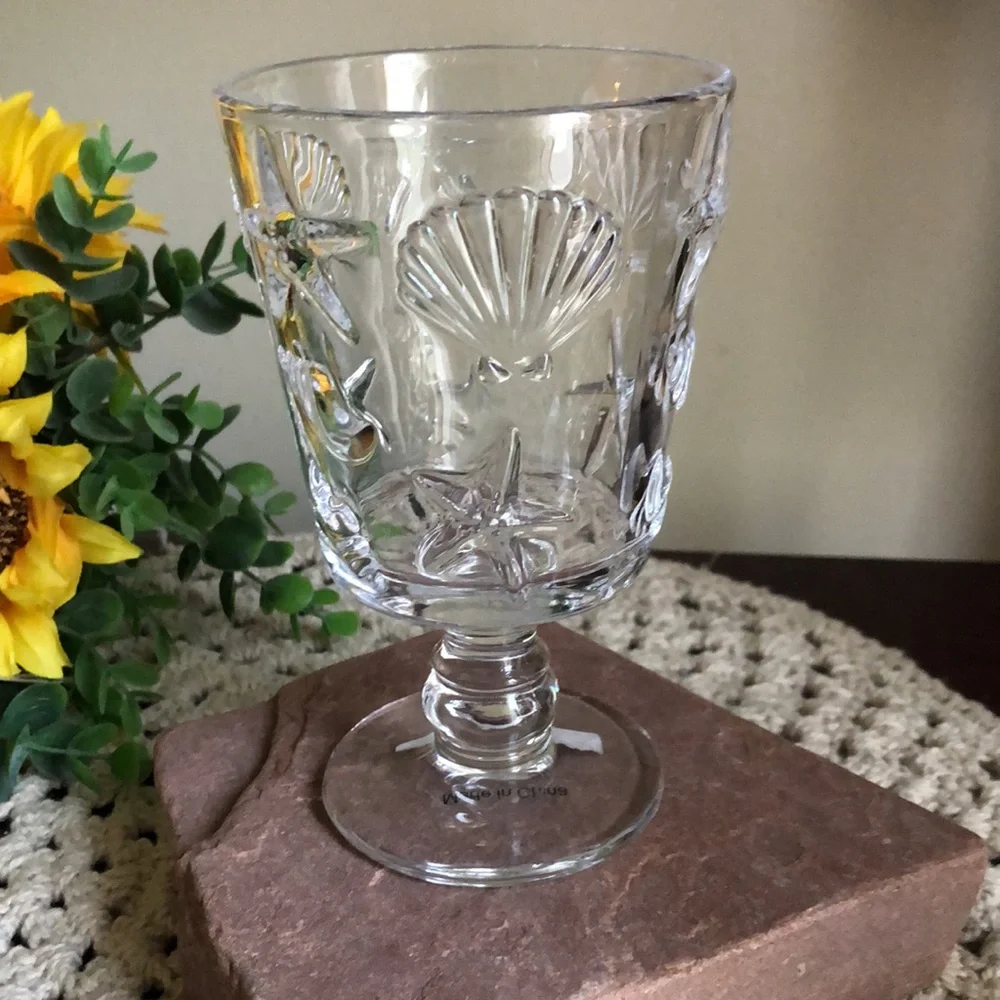 Clear Embossed Coastal Shell Goblet - Set of 2